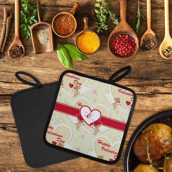 Mouse Love Neoprene Pot Holder - Set of 2  LIFESTYLE (Flatlay)