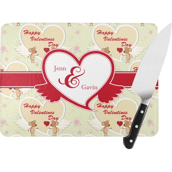 Custom Mouse Love Rectangular Glass Cutting Board - Large - 15.25"x11.25" w/ Couple's Names