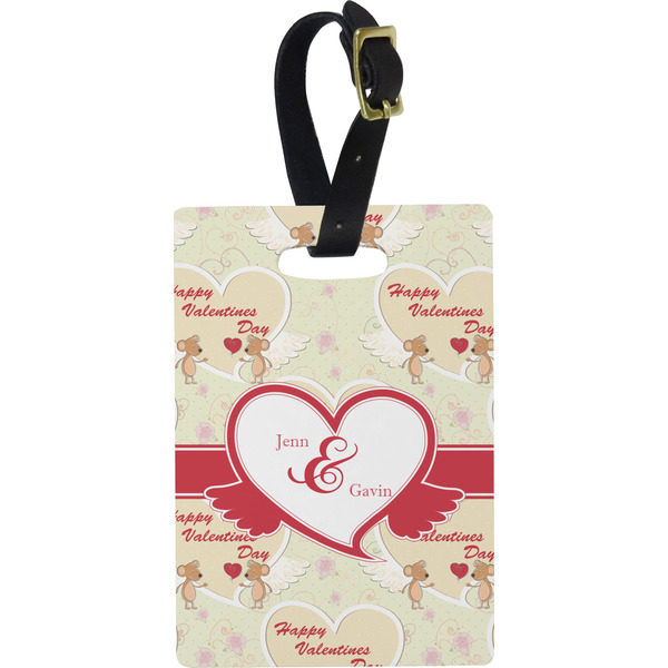 Custom Mouse Love Plastic Luggage Tag - Rectangular w/ Couple's Names