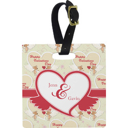 Mouse Love Plastic Luggage Tag - Square w/ Couple's Names
