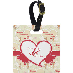 Mouse Love Plastic Luggage Tag - Square w/ Couple's Names