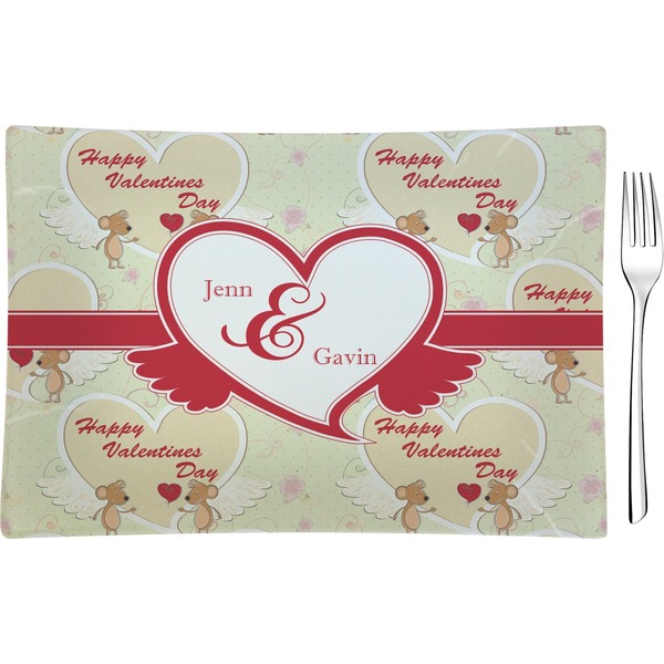 Custom Mouse Love Glass Rectangular Appetizer / Dessert Plate (Personalized)