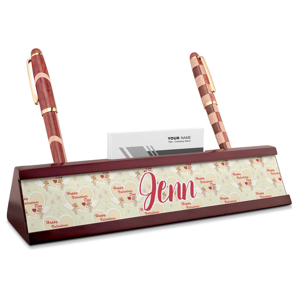 Custom Mouse Love Red Mahogany Nameplate with Business Card Holder (Personalized)