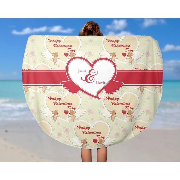 Mouse Love Round Beach Towel - In Use