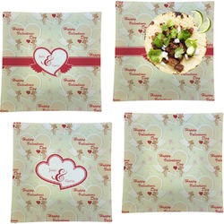 Mouse Love Set of 4 Glass Square Lunch / Dinner Plate 9.5" (Personalized)