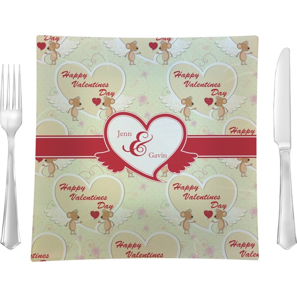 Custom Mouse Love 9.5" Glass Square Lunch / Dinner Plate- Single or Set of 4 (Personalized)
