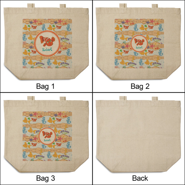 Under the Sea 3 Reusable Cotton Grocery Bags - Front & Back View