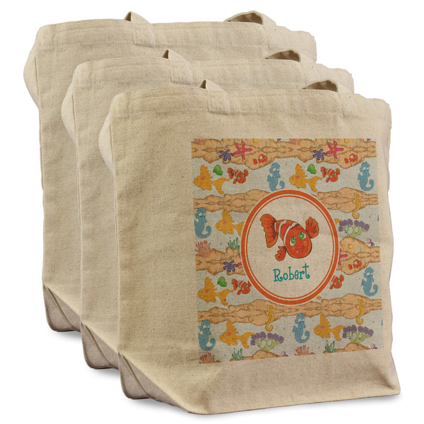 Custom Under the Sea Reusable Cotton Grocery Bags - Set of 3 (Personalized)