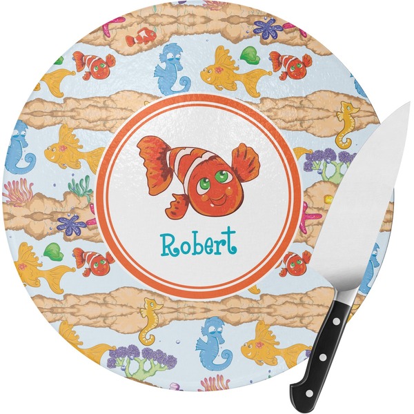 Custom Under the Sea Round Glass Cutting Board - Small (Personalized)