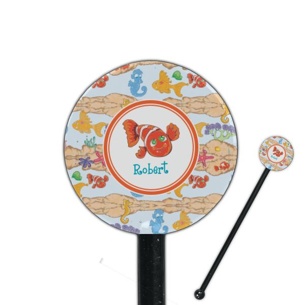 Custom Under the Sea 5.5" Round Plastic Stir Sticks - Black - Single Sided (Personalized)
