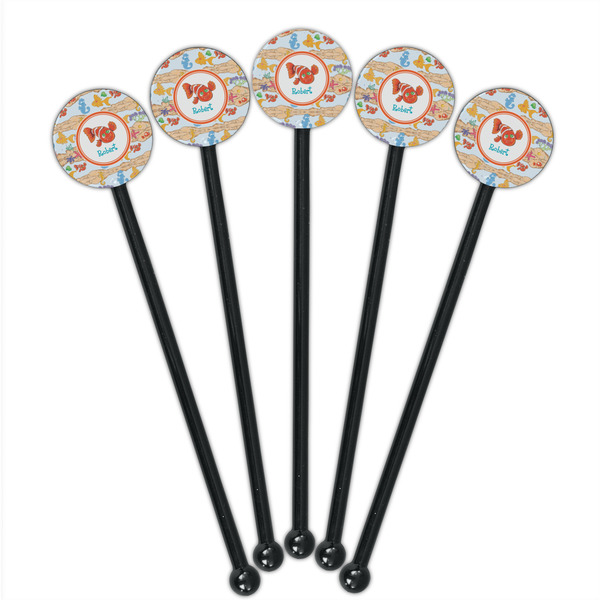 Under the Sea Black Plastic 5.5" Stir Stick - Round - Fan View