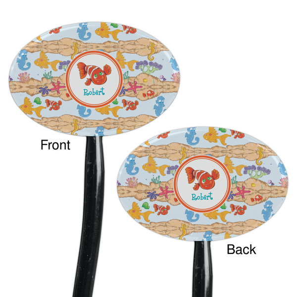 Under the Sea Black Plastic 7" Stir Stick - Double Sided - Oval - Front & Back