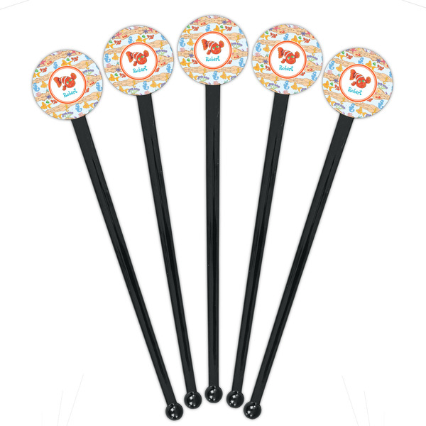 Under the Sea Black Plastic 7" Stir Stick - Round - Fan View