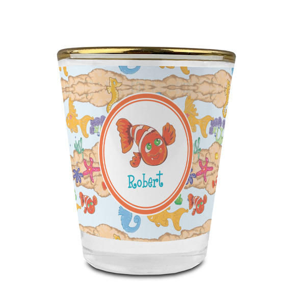 Under the Sea Glass Shot Glass - With gold rim - FRONT