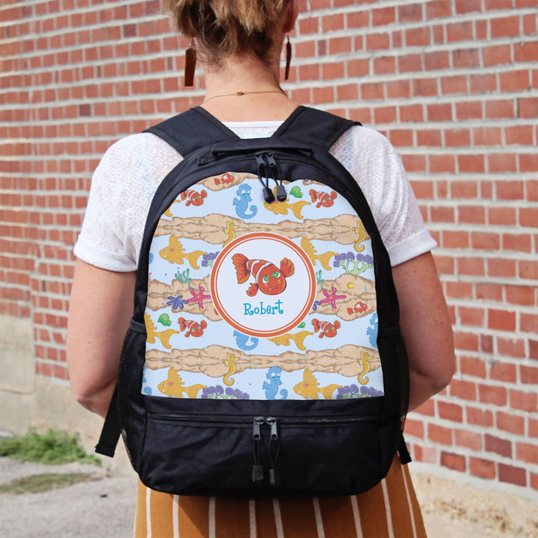 Under the Sea Large Backpack - Black - On Back