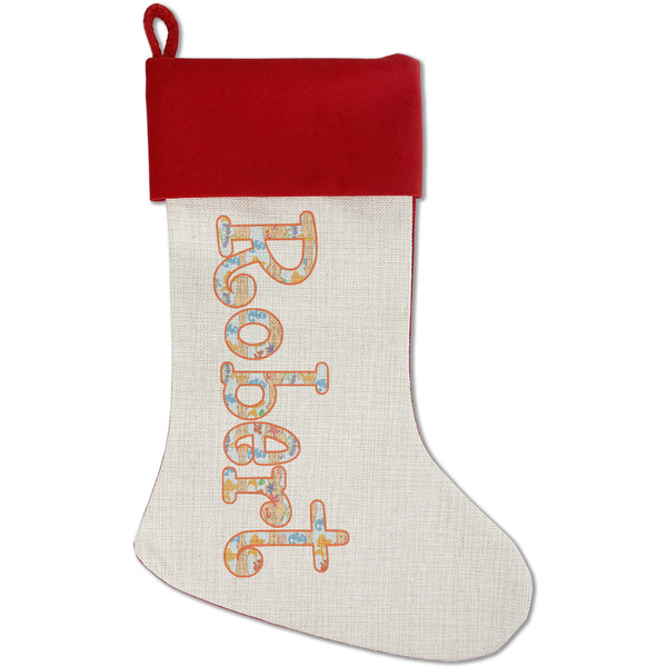 Custom Under the Sea Red Linen Stocking (Personalized)