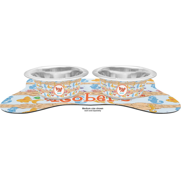 Under the Sea Metal Pet Bowls - On Dog Bone Shaped Mat