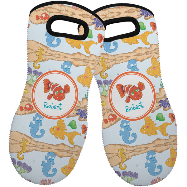 Custom Under the Sea Neoprene Oven Mitts - Set of 2 w/ Name or Text