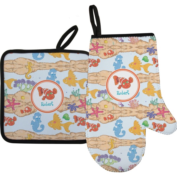 Custom Under the Sea Oven Mitt & Pot Holder Set w/ Name or Text
