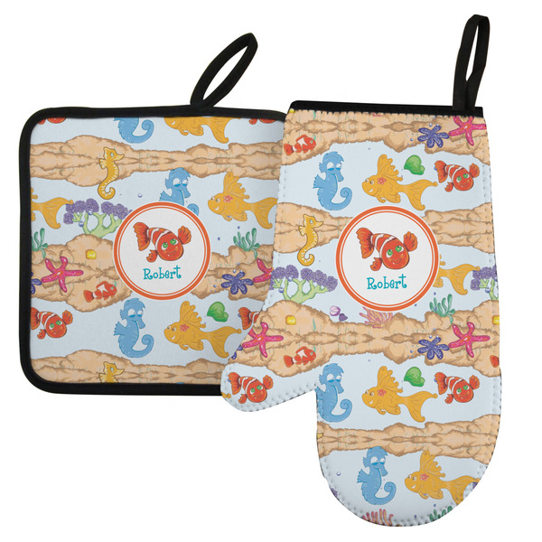 Custom Under the Sea Left Oven Mitt & Pot Holder Set w/ Name or Text