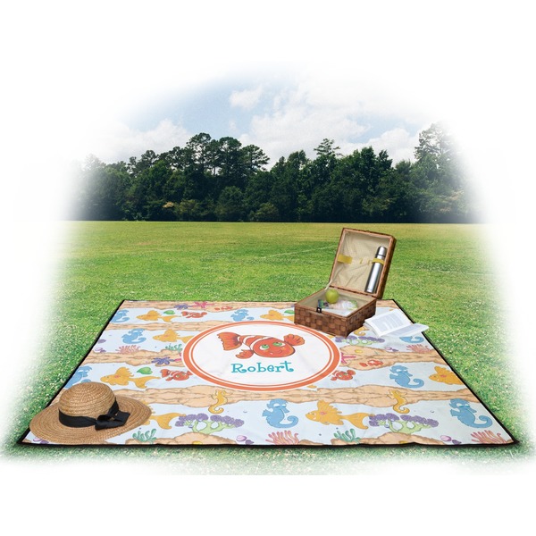 Under the Sea Picnic Blanket - with Basket Hat and Book - in Use