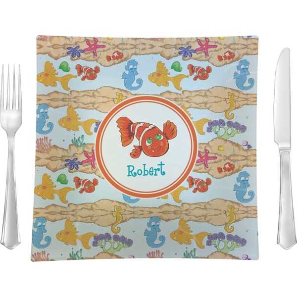 Custom Under the Sea 9.5" Glass Square Lunch / Dinner Plate- Single or Set of 4 (Personalized)