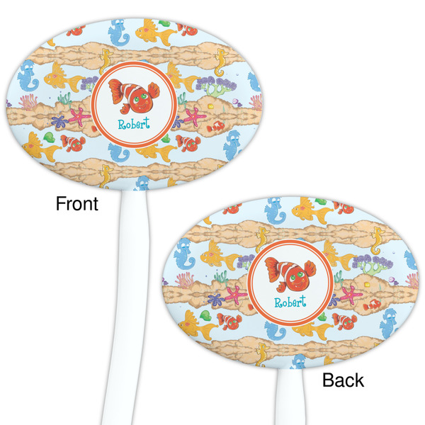Under the Sea White Plastic 7" Stir Stick - Double Sided - Oval - Front & Back