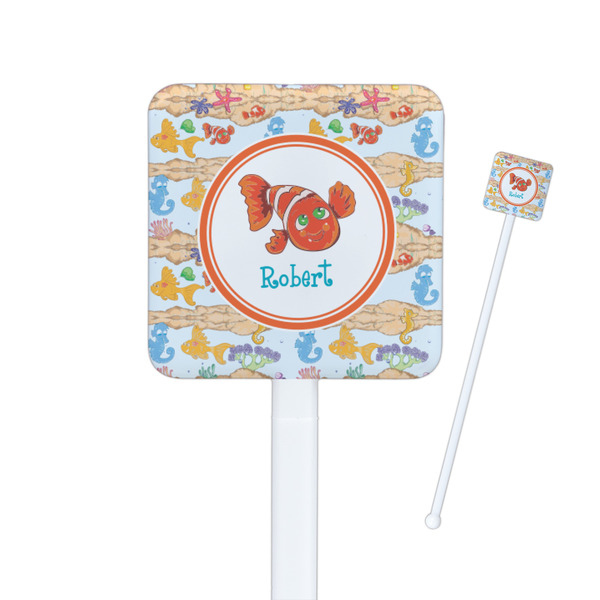 Custom Under the Sea Square Plastic Stir Sticks - Double Sided (Personalized)