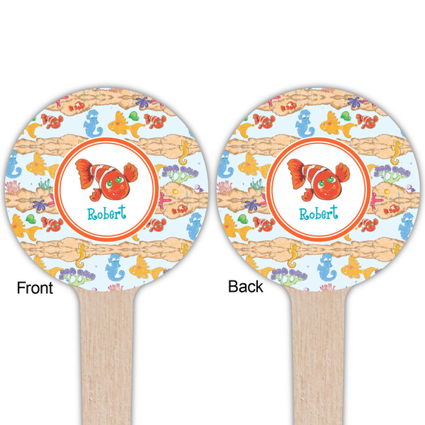 Under the Sea Wooden 4" Food Pick - Round - Double Sided - Front & Back