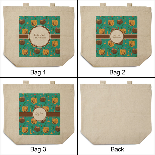 Coconut Drinks 3 Reusable Cotton Grocery Bags - Front & Back View