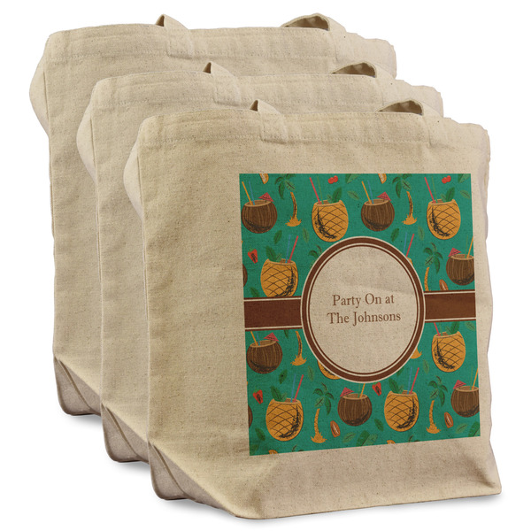 Custom Coconut Drinks Reusable Cotton Grocery Bags - Set of 3 (Personalized)