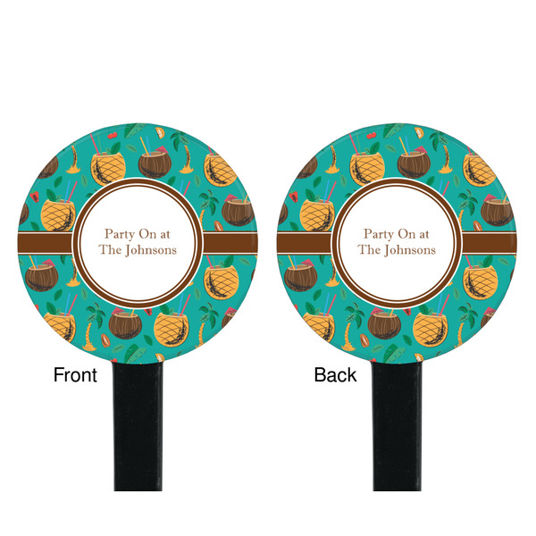 Coconut Drinks Black Plastic 7" Stir Stick - Double Sided - Round - Front & Back