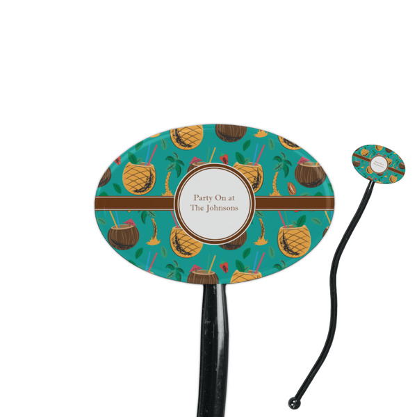 Custom Coconut Drinks 7" Oval Plastic Stir Sticks - Black - Double Sided (Personalized)