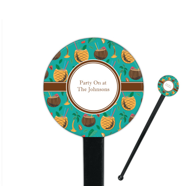 Custom Coconut Drinks 7" Round Plastic Stir Sticks - Black - Double Sided (Personalized)