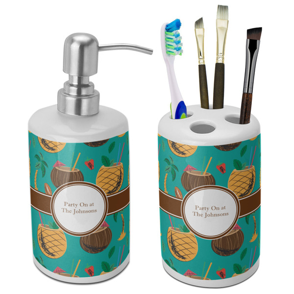 Custom Coconut Drinks Ceramic Bathroom Accessories Set (Personalized)