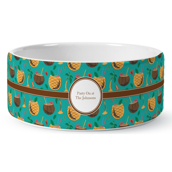 Custom Coconut Drinks Ceramic Dog Bowl - Large (Personalized)