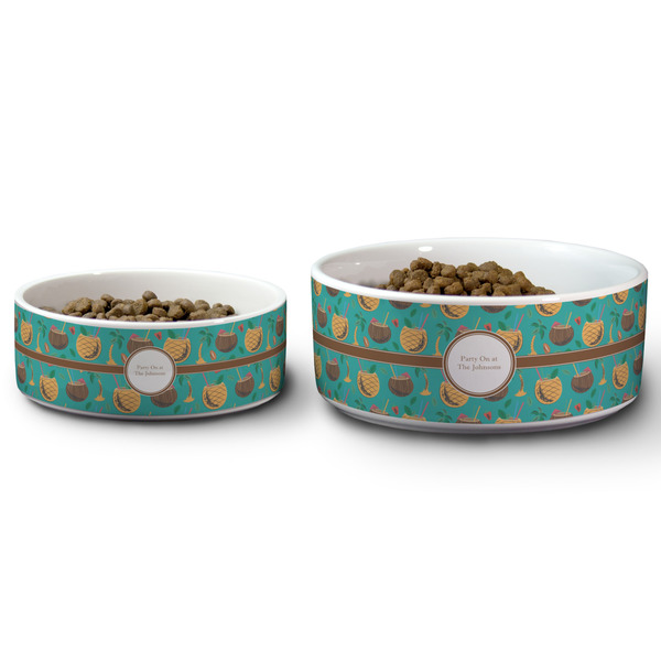 Coconut Drinks Ceramic Dog Bowls - Size Comparison