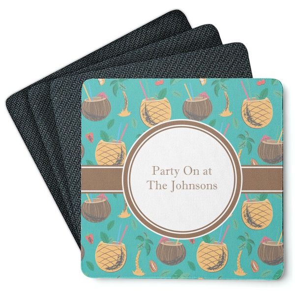 Custom Coconut Drinks Square Rubber Backed Coasters - Set of 4 (Personalized)