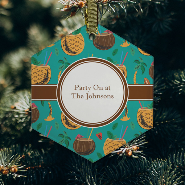 Coconut Drinks Frosted Glass Ornament - Hexagon (Lifestyle)