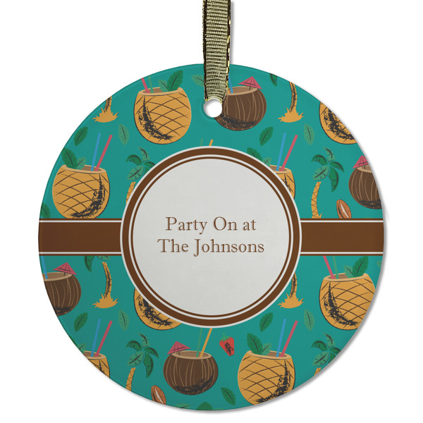 Custom Coconut Drinks Flat Glass Ornament - Round w/ Name or Text