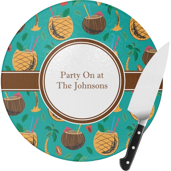 Custom Coconut Drinks Round Glass Cutting Board - Medium (Personalized)