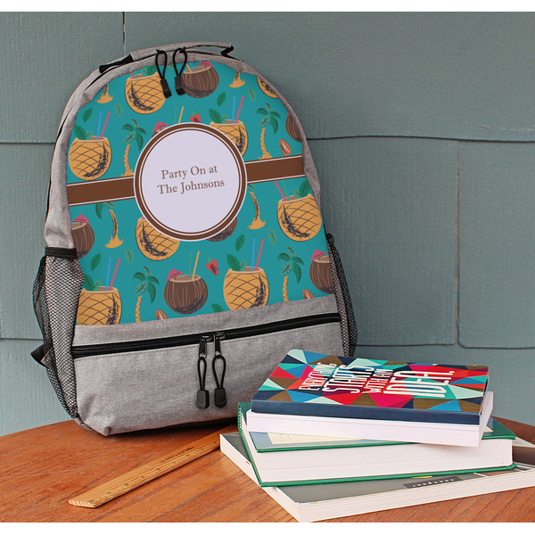 Coconut Drinks Large Backpack - Gray - On Desk
