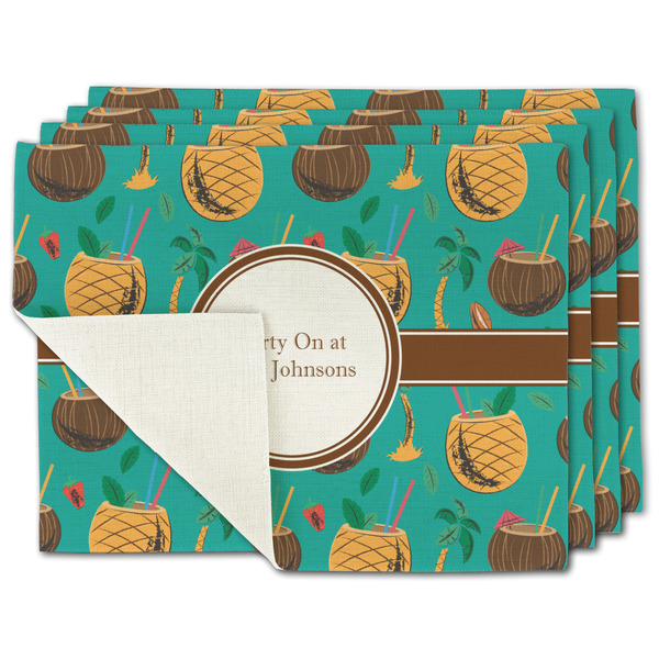 Custom Coconut Drinks Single-Sided Linen Placemat - Set of 4 w/ Name or Text