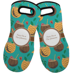 Coconut Drinks Neoprene Oven Mitts - Set of 2 w/ Name or Text