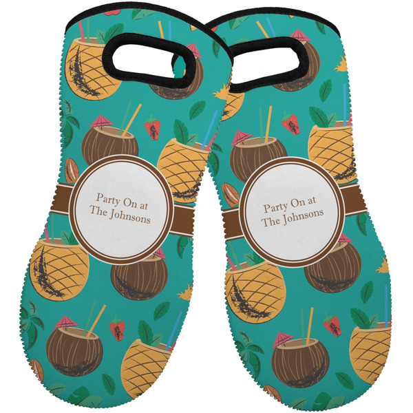 Custom Coconut Drinks Neoprene Oven Mitts - Set of 2 w/ Name or Text