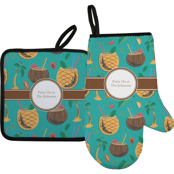 Custom Coconut Drinks Right Oven Mitt & Pot Holder Set w/ Name or Text