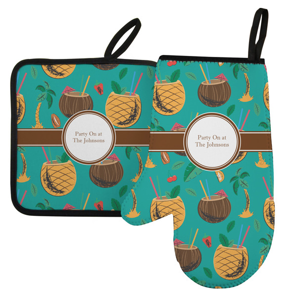 Custom Coconut Drinks Left Oven Mitt & Pot Holder Set w/ Name or Text