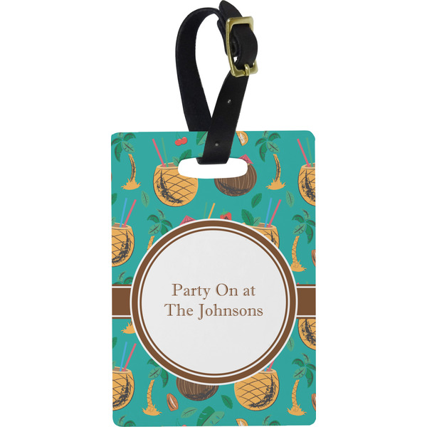 Custom Coconut Drinks Plastic Luggage Tag - Rectangular w/ Name or Text