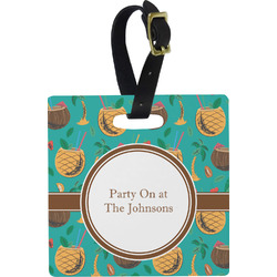 Coconut Drinks Plastic Luggage Tag - Square w/ Name or Text