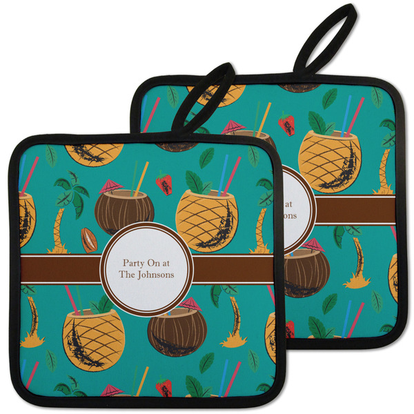 Custom Coconut Drinks Pot Holders - Set of 2 w/ Name or Text